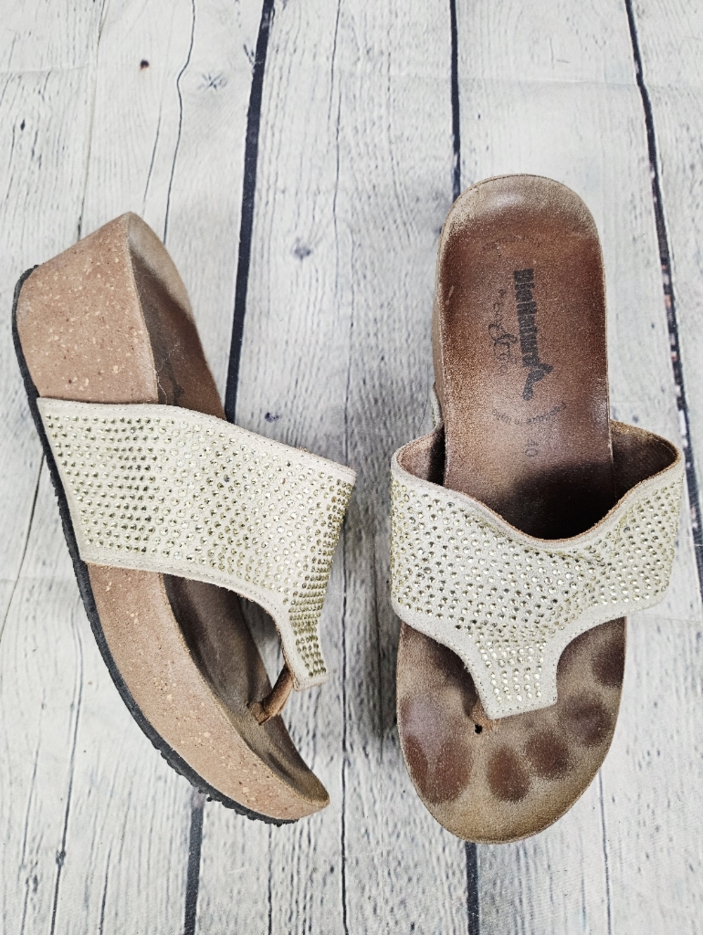 BIONATURA | cork platform wedge open toe sparkle rhinestone thong sandals
